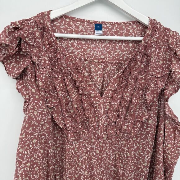Old Navy Multicolor Floral Leaf Pattern V Neck Top Size XL Cotton - Picture 2 of 8